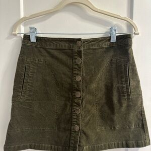 Olive Green Button-Front Courderoy Skirt